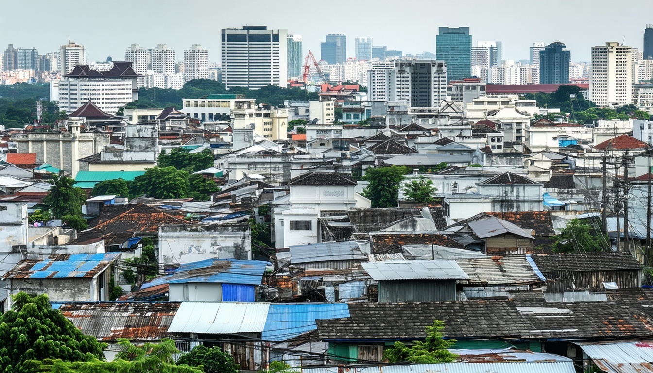 A bustling cityscape in Southeast Asia, symbolizin